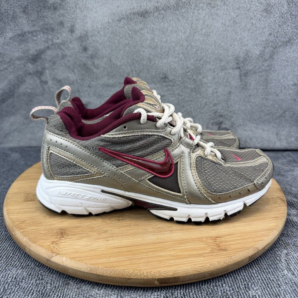 Nike Running Shoes Boys Size 7.5 Beige Burgundy Mesh Sneakers 316877-261